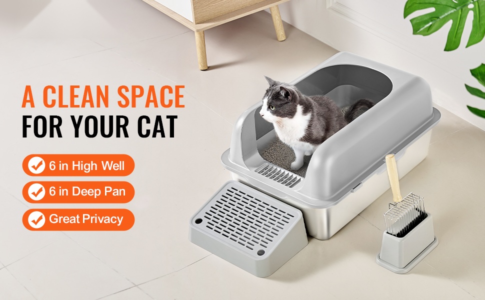 Ruostumattomasta teräksestä valmistettu kissanvessa, 6-tuumainen syvyys