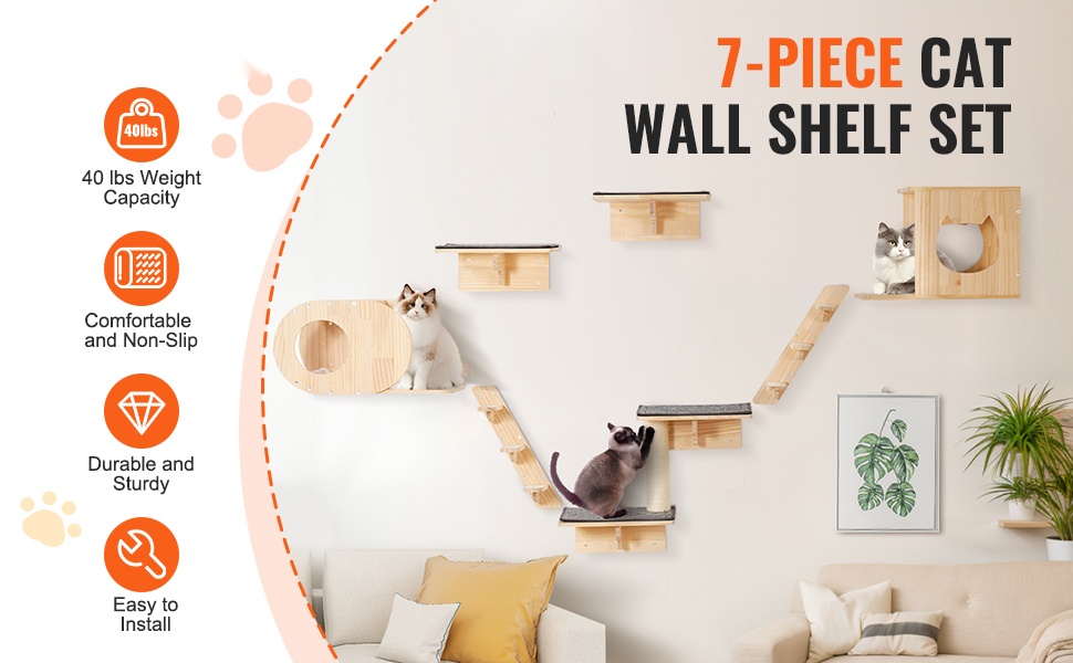 Seinään asennettava kissahyllysetti