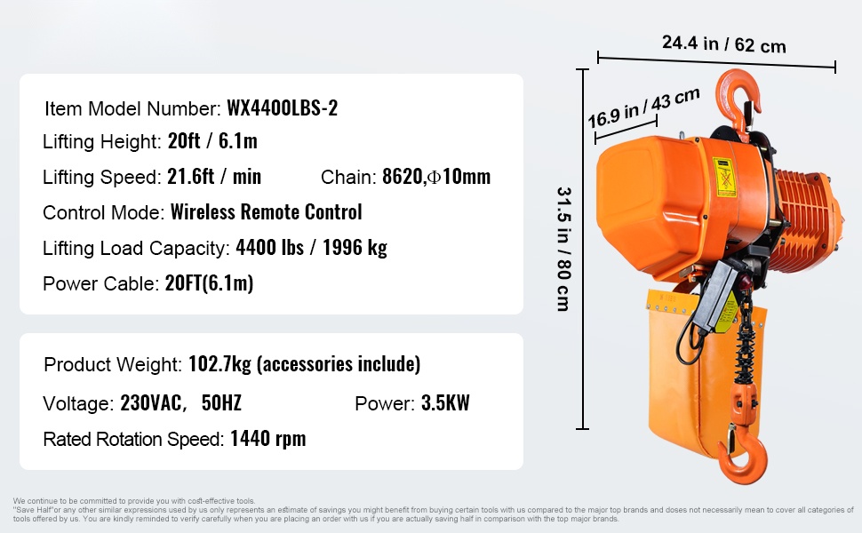 Sähköisen ketjunostimen mitat ja rakenne