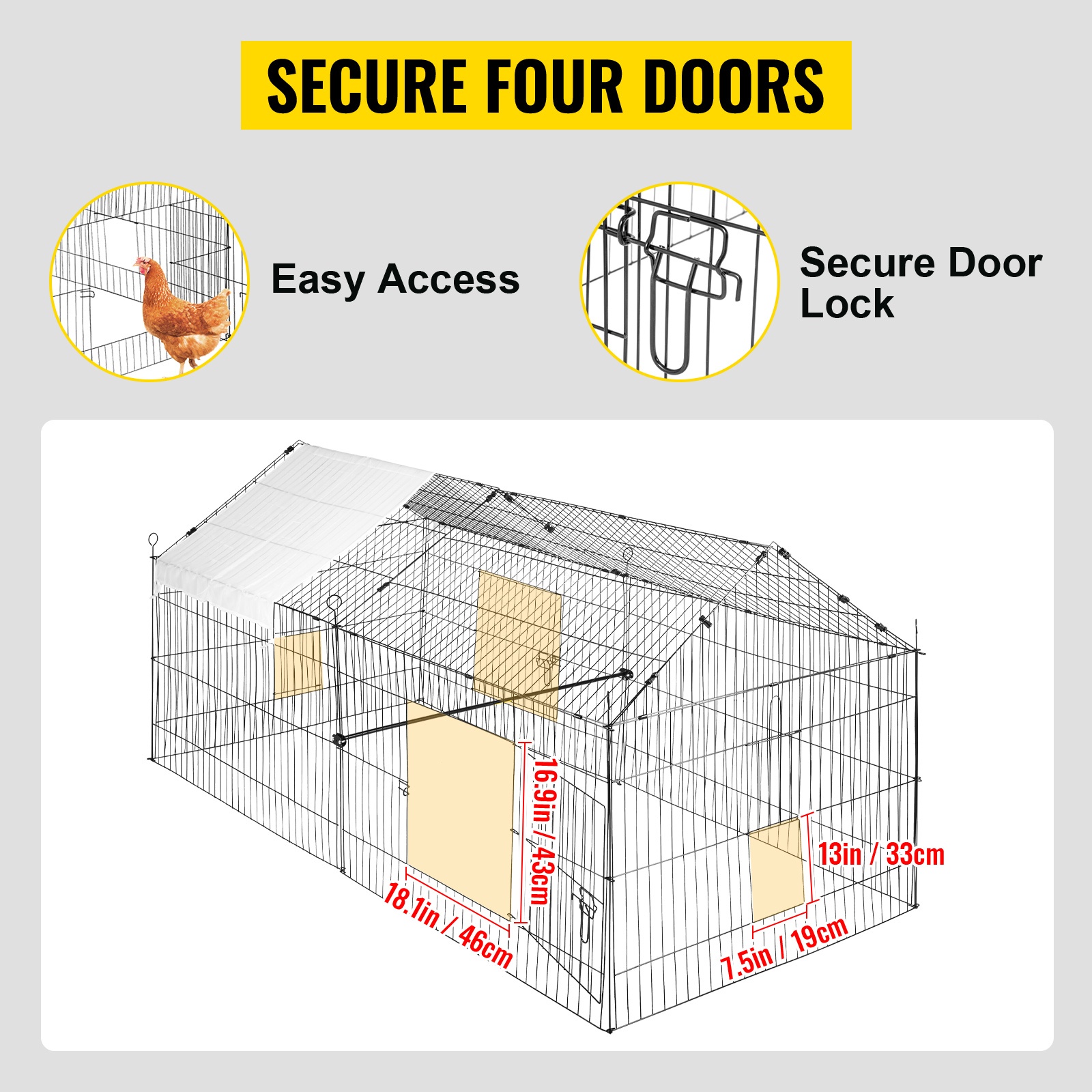 Neljällä ovella varustettu kanakoppi