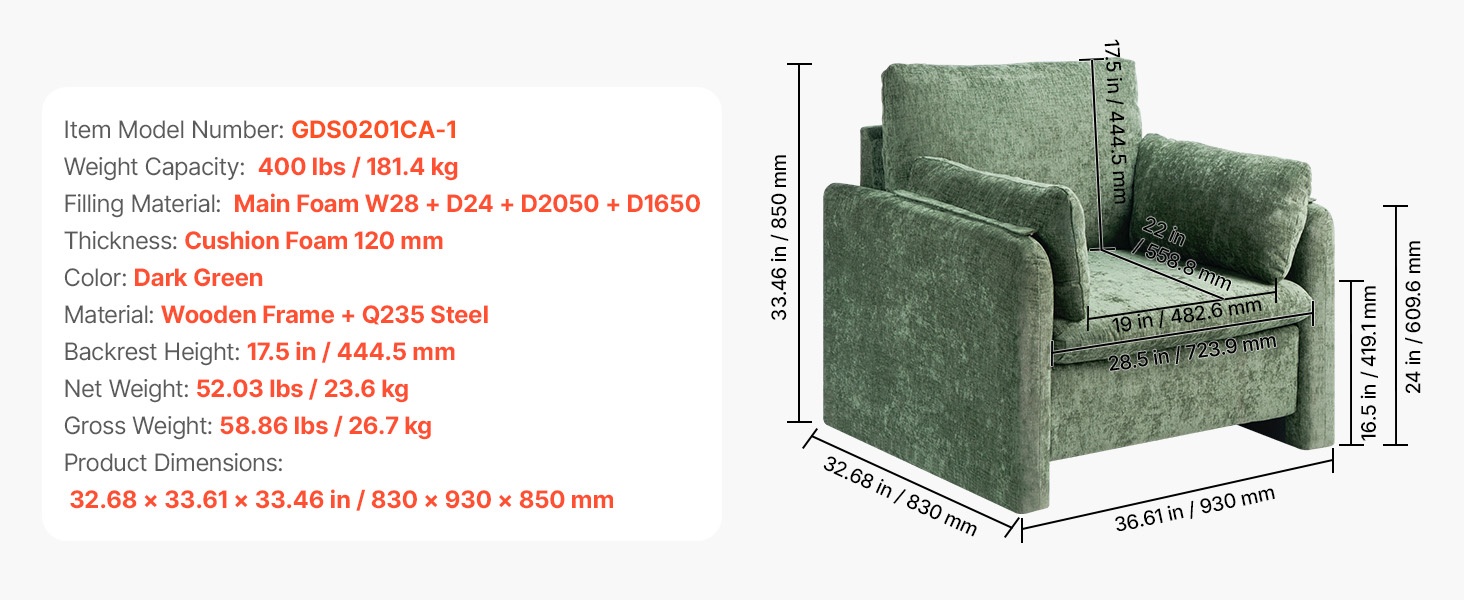 Nojatuolin mitat ja sivuprofiili