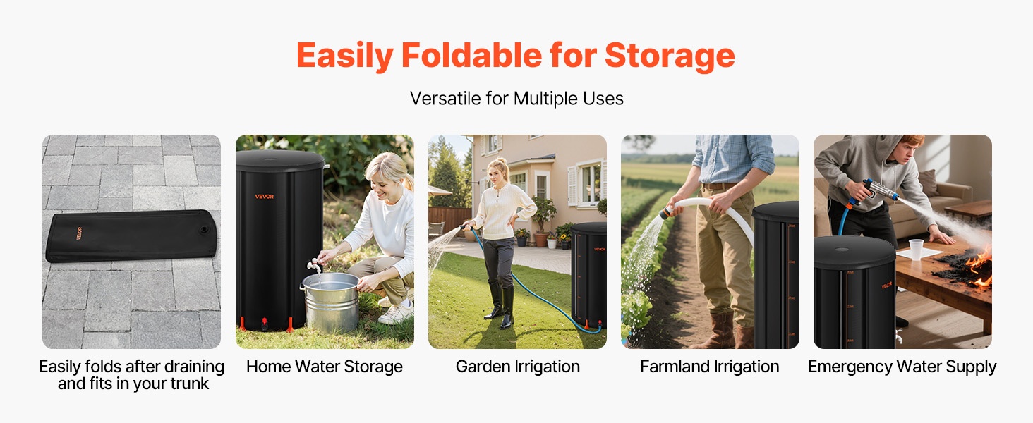 Taitettava sadevesitynnyri tyhjennettynä