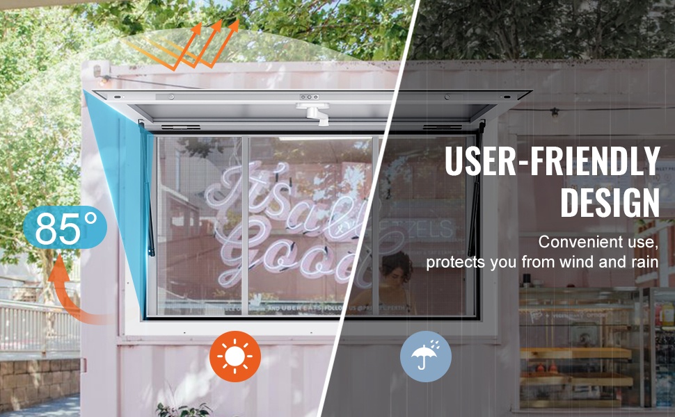 Myyntiluukun avautumiskulma ja tuet