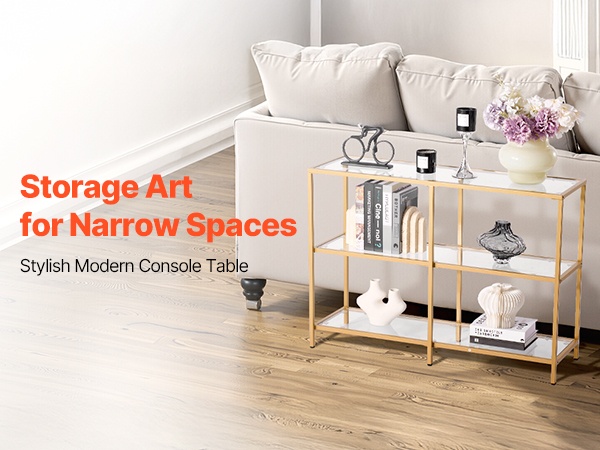 Lasinen konsolipöytä olohuoneessa