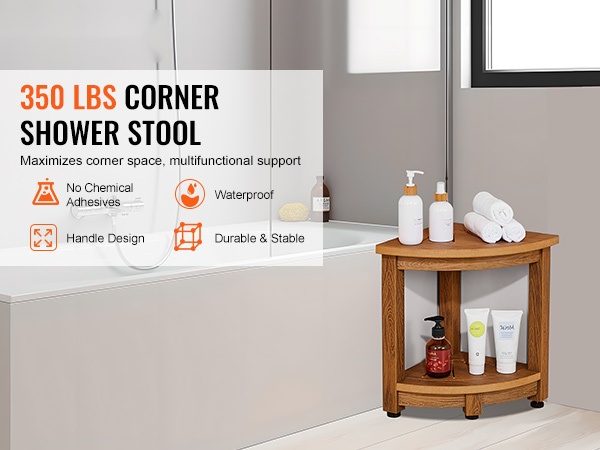 Teak-suihkupenkki kulmassa viuhkamaisella muodolla