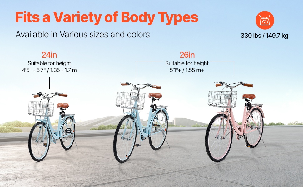 Cruiser-pyörä eri kokoisille ajajille