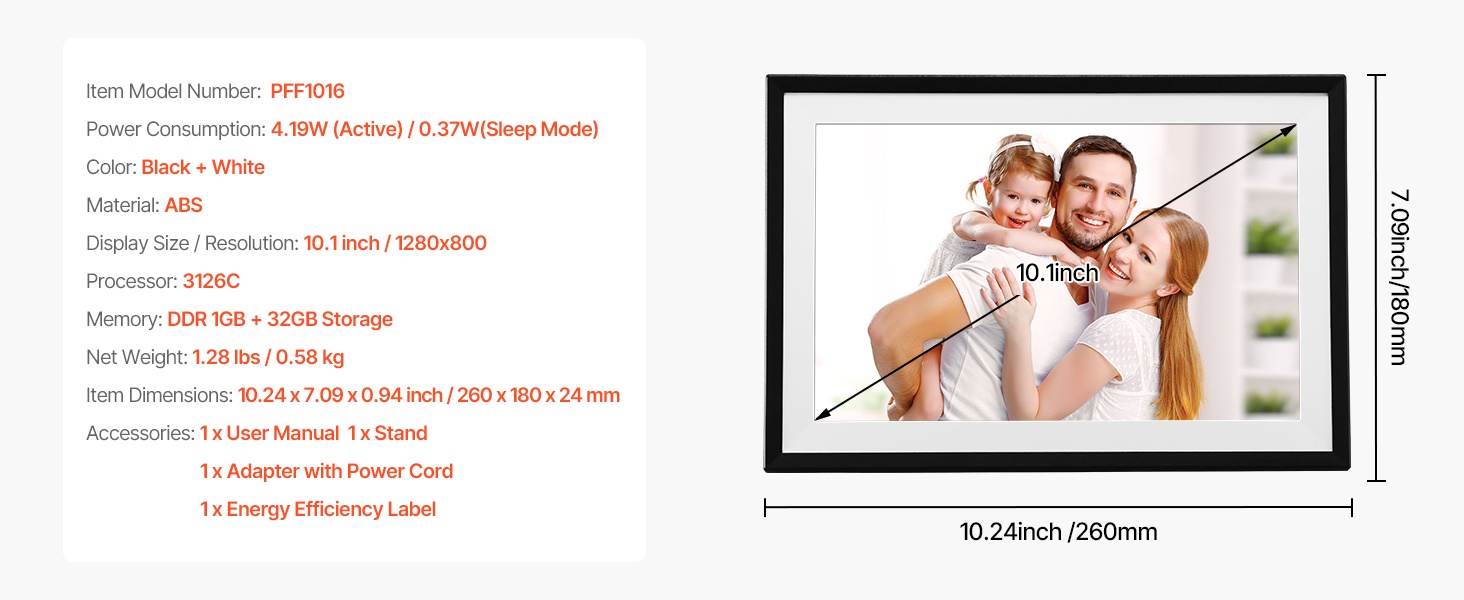 Digitaalisen valokuvakehyksen mitat