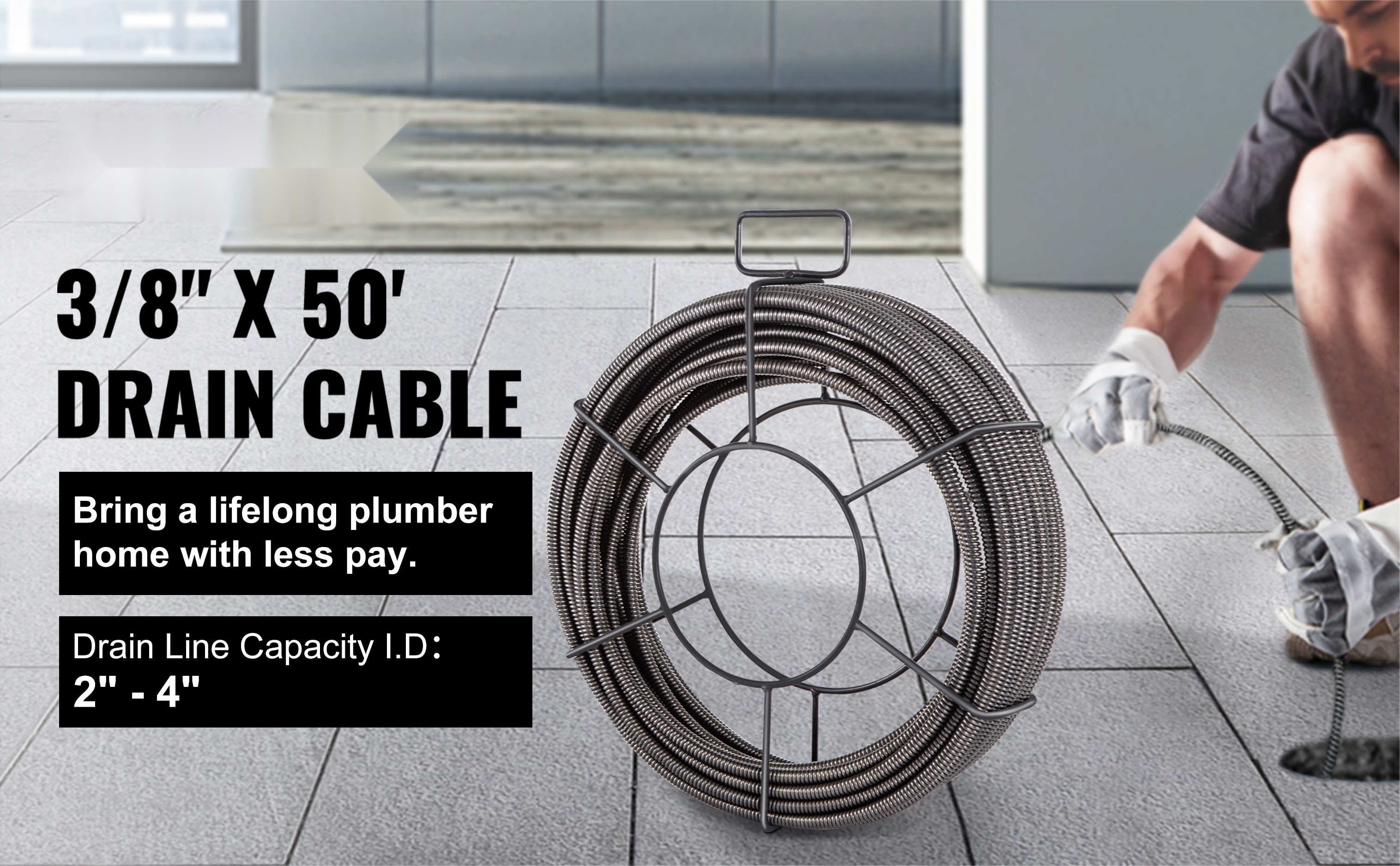 Viemärin puhdistuskaapeli 100 ft