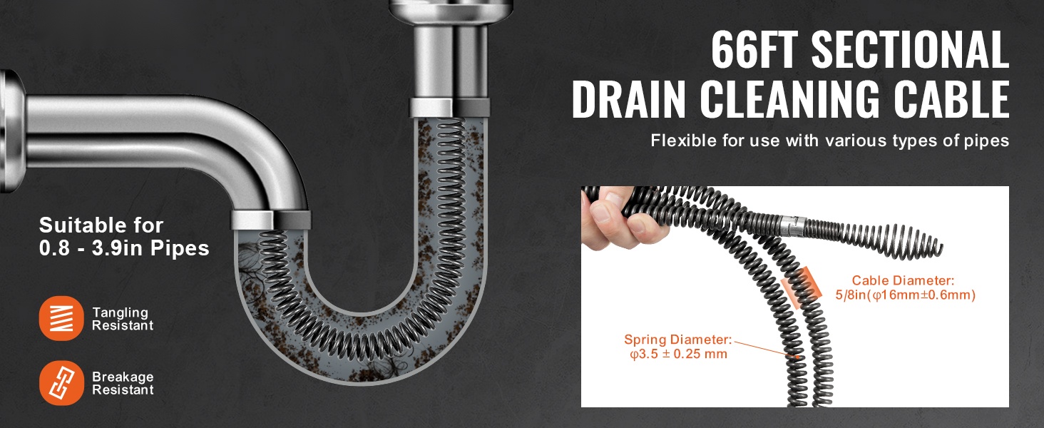 Viemärin puhdistuskaapeli 60 FT - yleiskuva