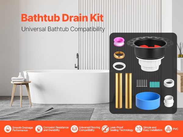 Kylpyammeen vapaasti seisovan viemärisarjan komponentit