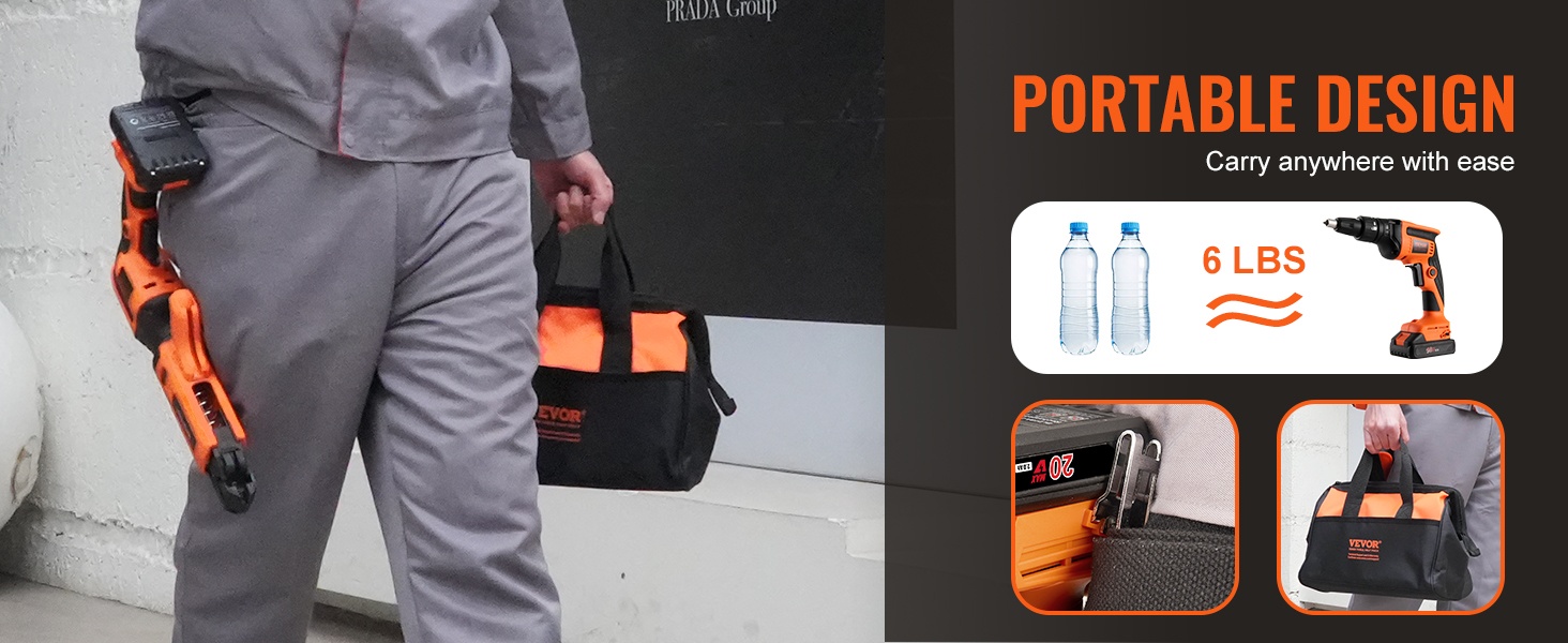 Vyöklipsi ja työkalulaukku helpottavat kuljettamista