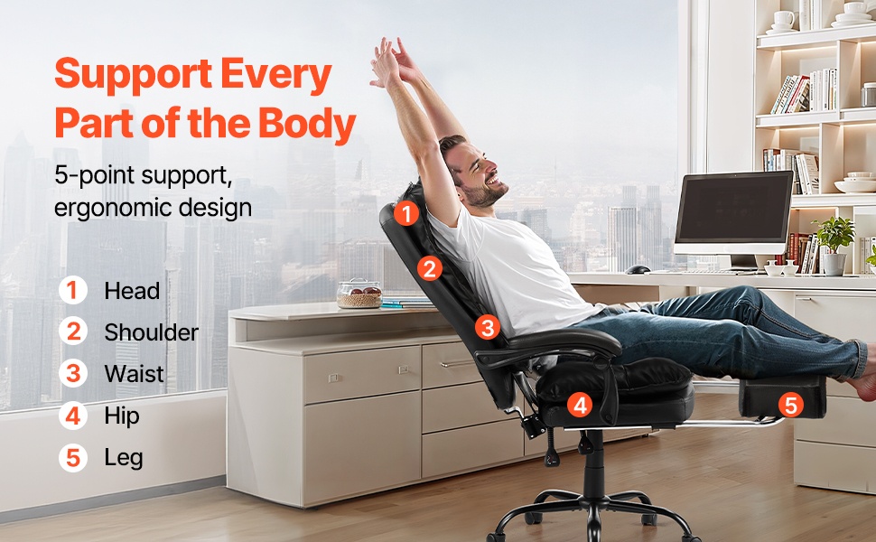 Kallistettava toimistotuoli jalkatuella