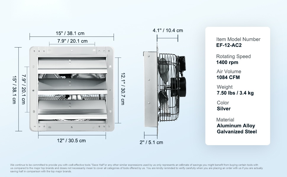 Poistoilmapuhallin mitat ja rakenne