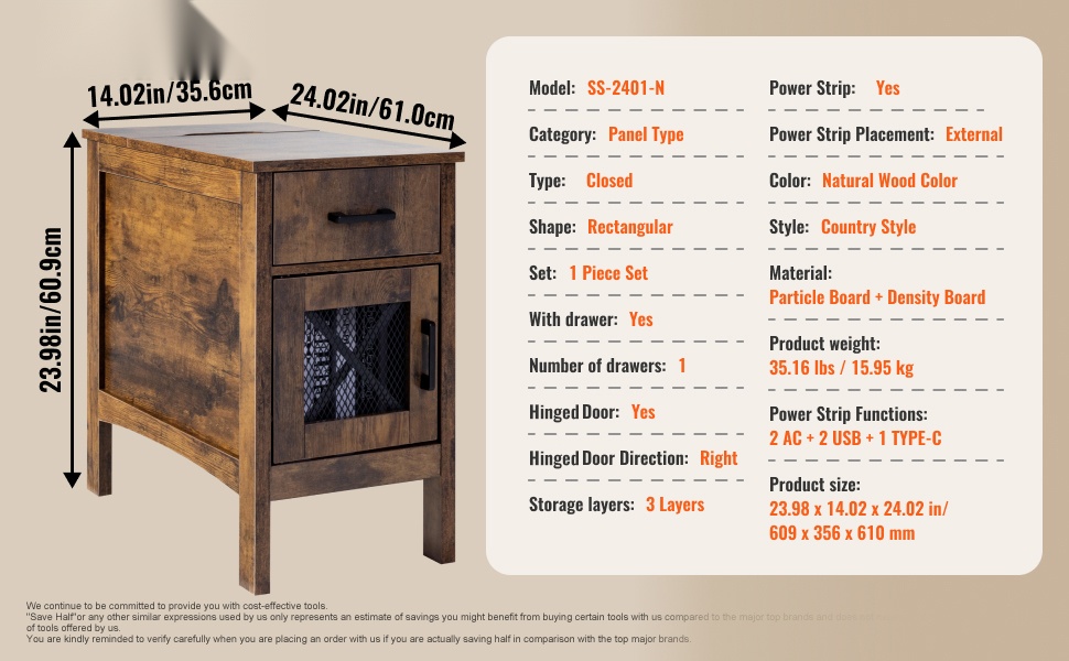 Sivupöydän mitat ja rakenne