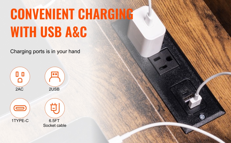 Sivupöytä sisäänrakennetulla latausasemalla