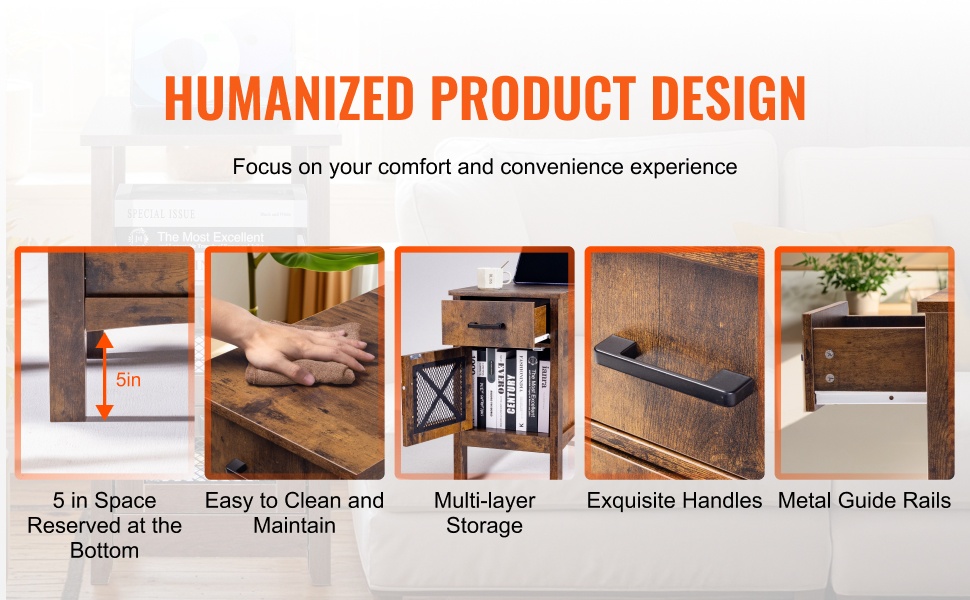 Laatikot ja säilytystila sivupöydässä