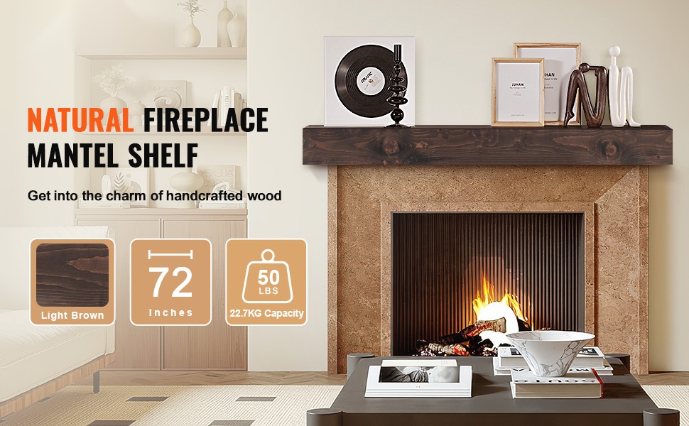 Luonnonpuinen takkahylly