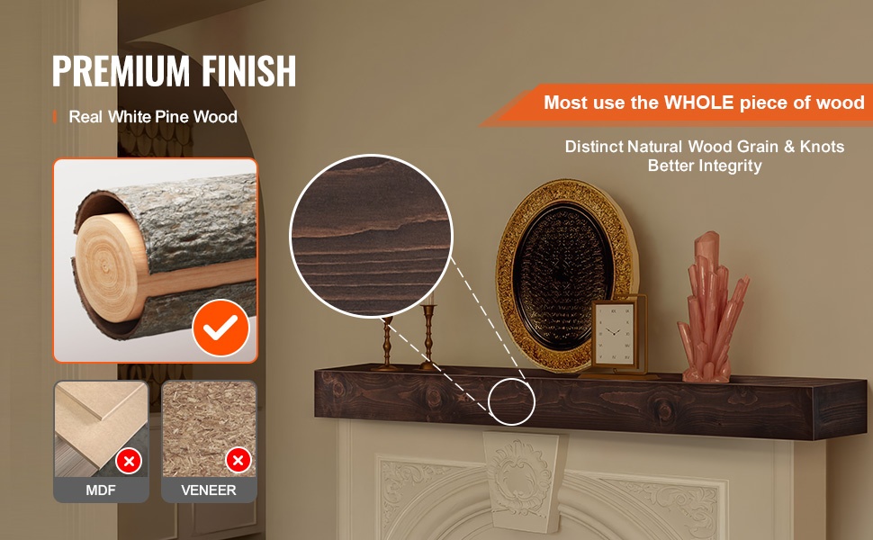 Valkoisesta mäntypuusta valmistettu takkahylly
