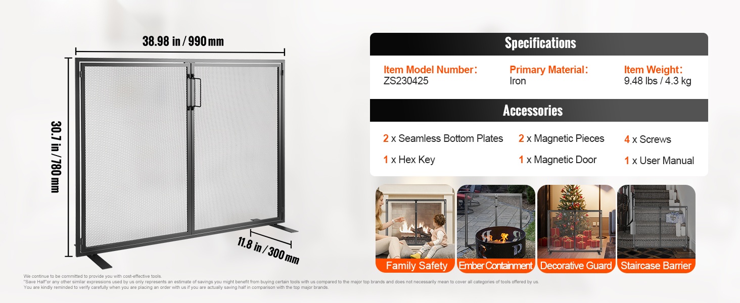 Tulisijan kipinäsuoja eri kulmasta