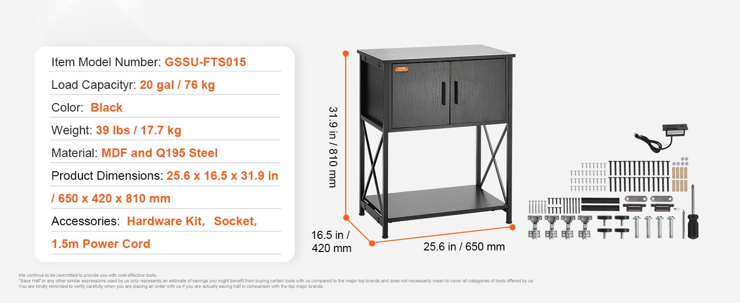 Akvaarioteline, mittasuhteet