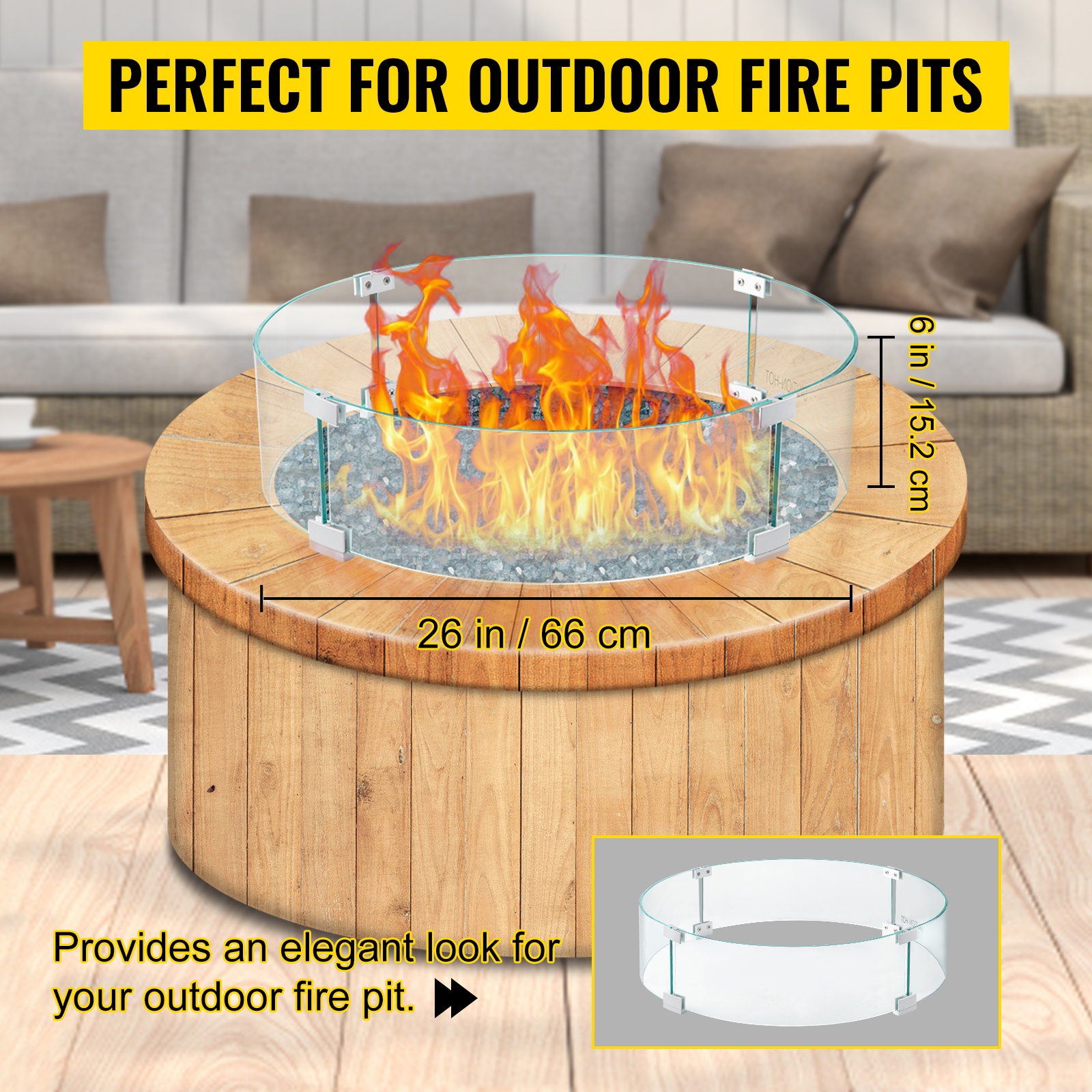 Lasinen suoja tulipöydän päällä