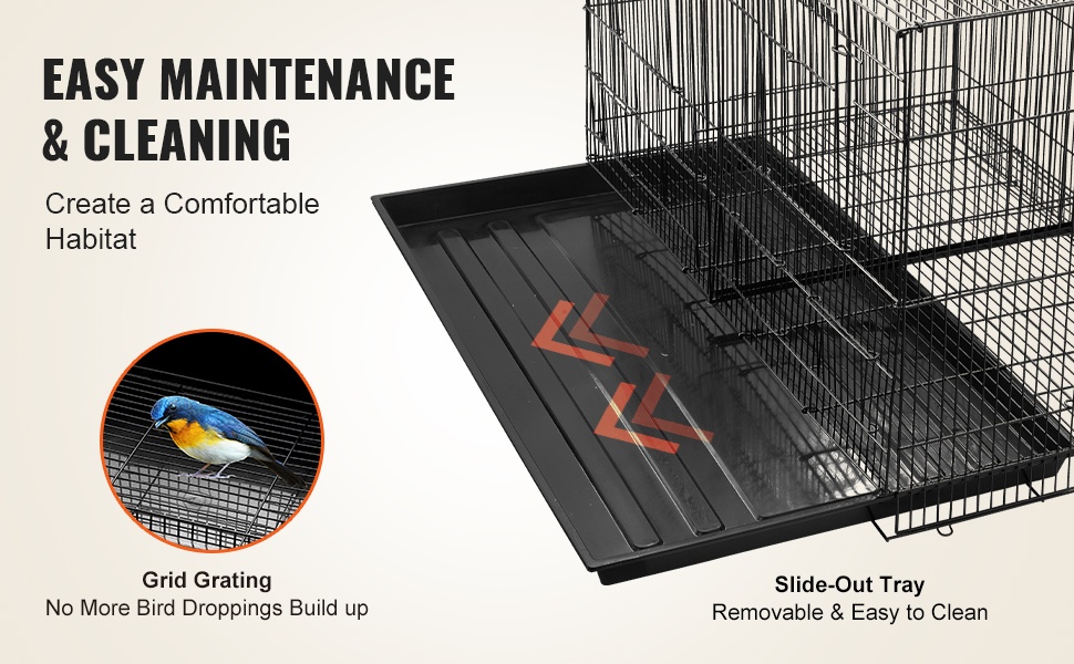 Vedettävä pohjalaatikko ja ritilä lintuhäkissä