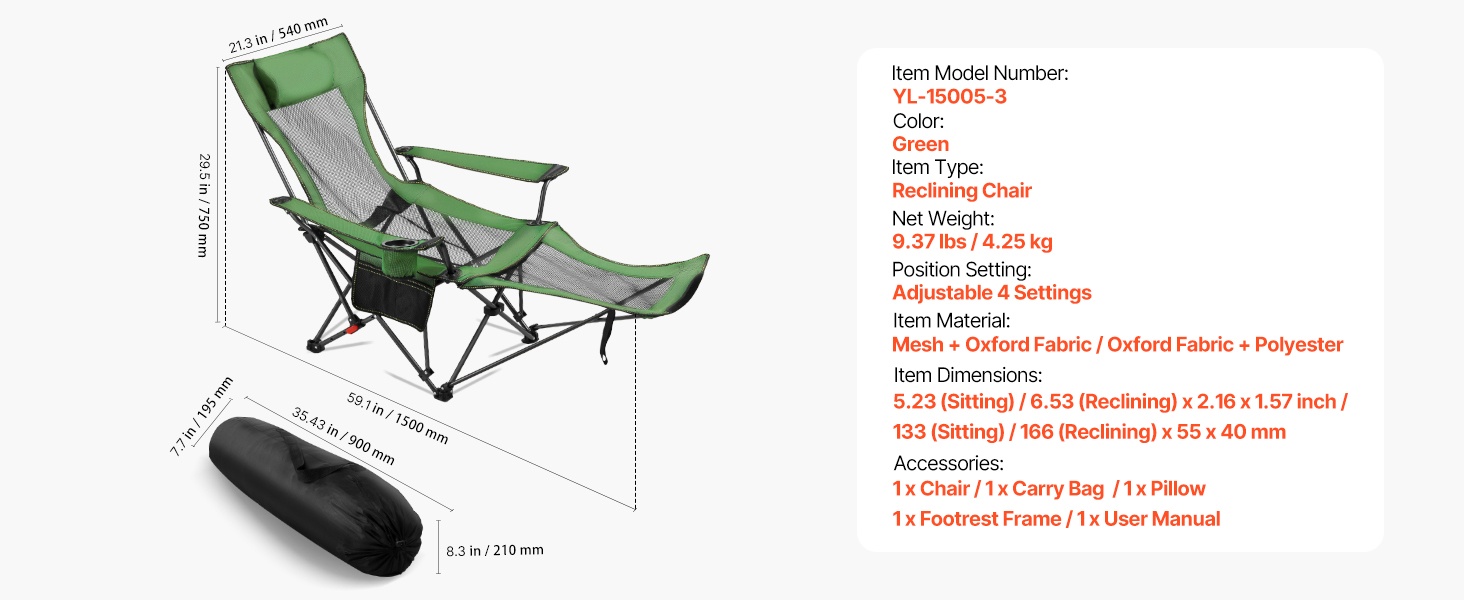 Retkituolin mitat ja yksityiskohdat
