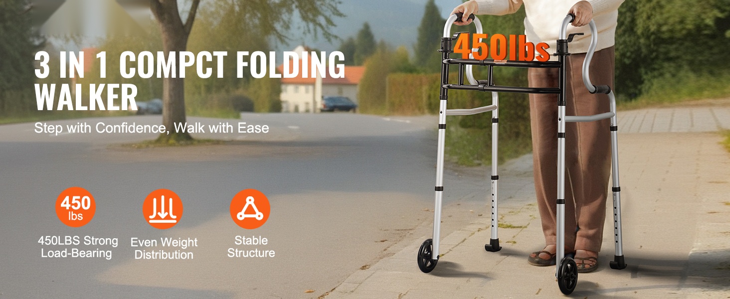 Taitettava kävelyteline etupyörillä