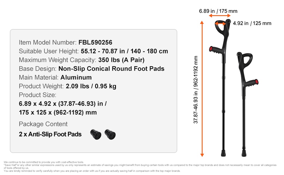 Kyynärsauvojen mitat ja rakenne