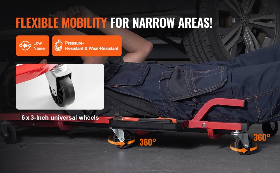 Alusta auton alla, matala korkeus ja pyörät