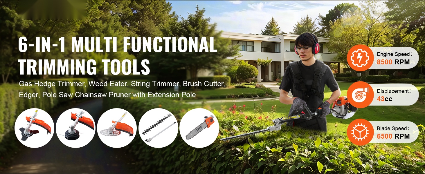 Monitoiminen bensakäyttöinen puutarhatyökalu käytössä