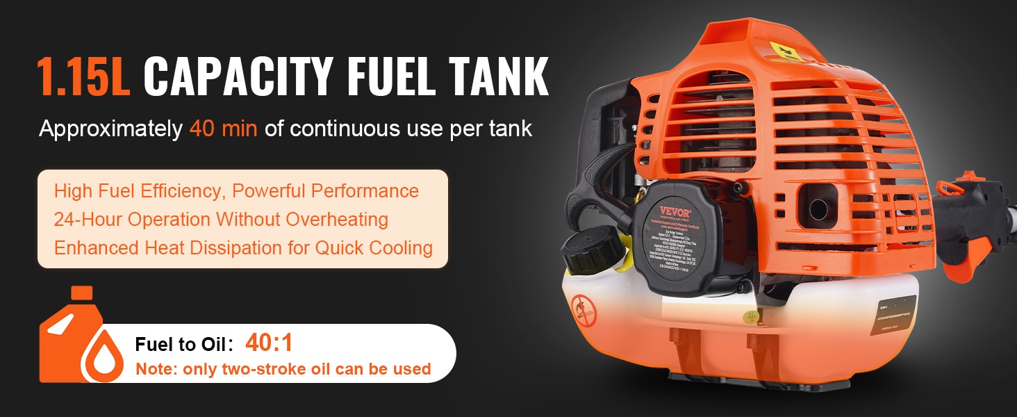 Pitkä käyttöaika yhdellä tankillisella