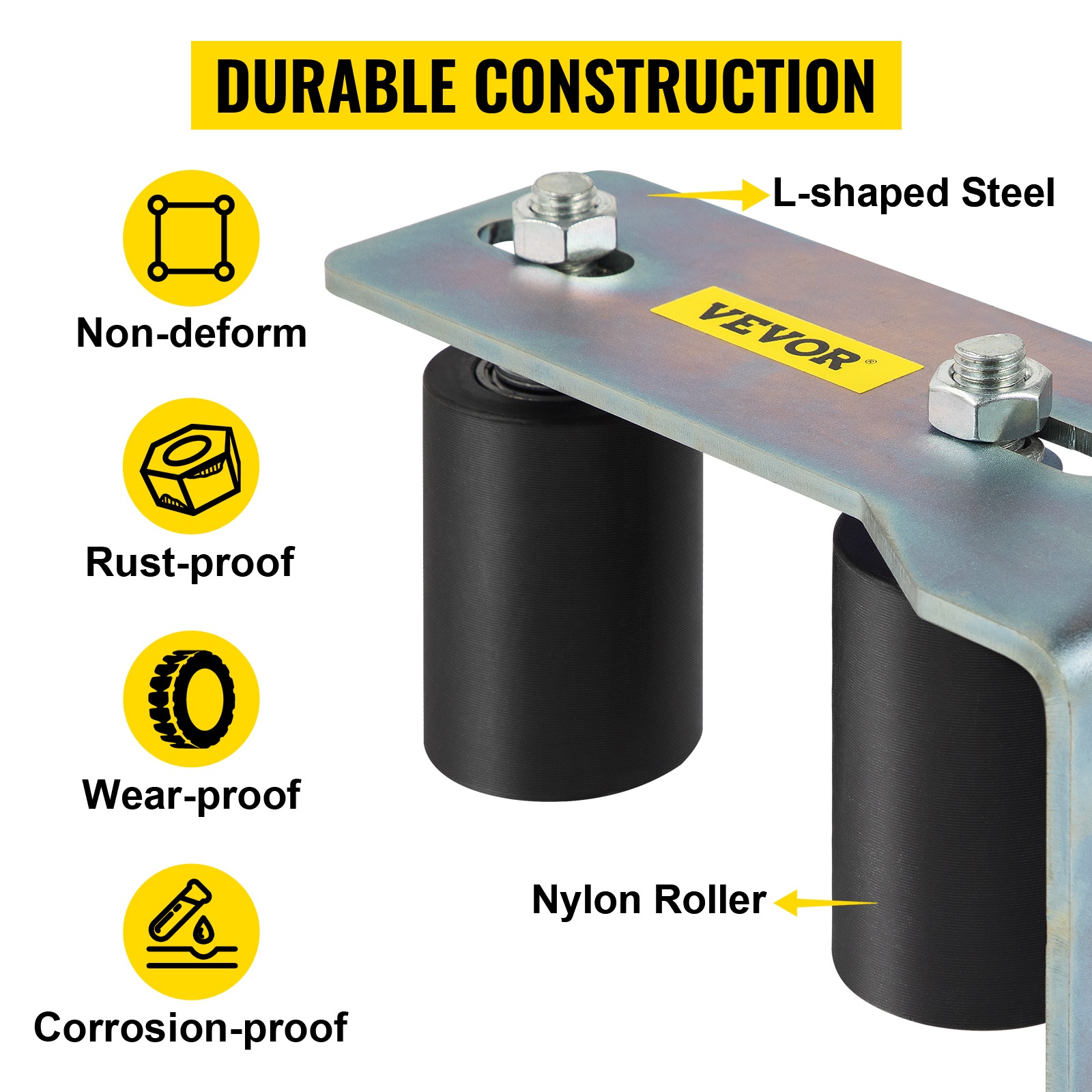 Teräskiinnike ja nailonrullat