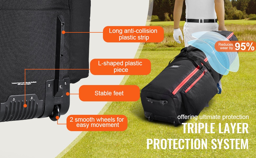 Golf-matkalaukku pyörillä ja kantokahvalla