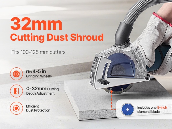 Pölysuoja kulmahiomakoneelle, liikkuva näkymä