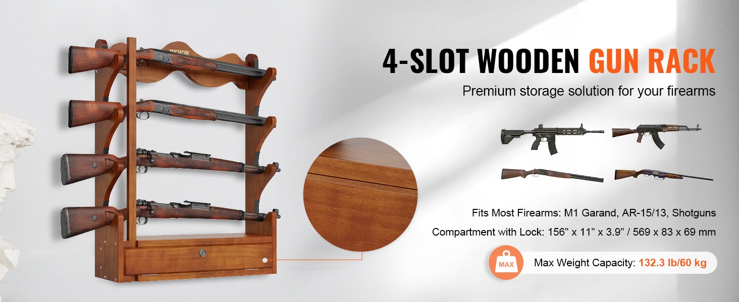 Puinen aseen seinäteline 5 aseelle