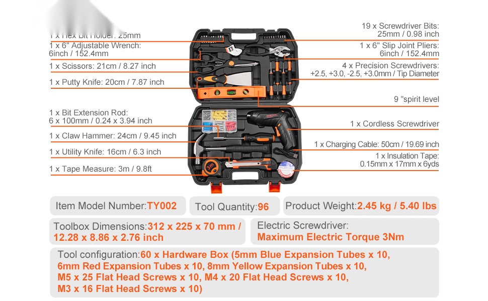 Kotikäyttöön sopiva monipuolinen työkalusarja