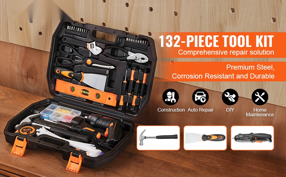 Kotitaloustyökalusarja työkalulaukussa