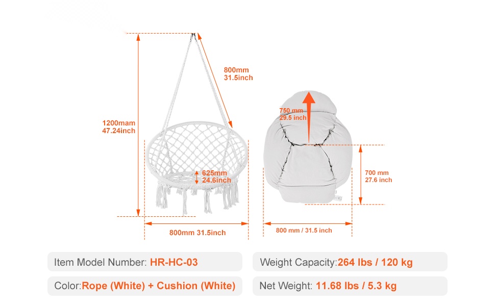 Riippuva keinutuoli, yksityiskohtainen näkymä