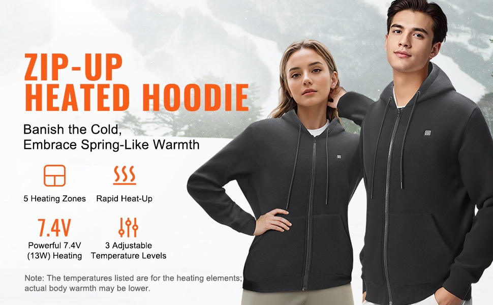 Lämmitettävä huppari edestä ja takaa