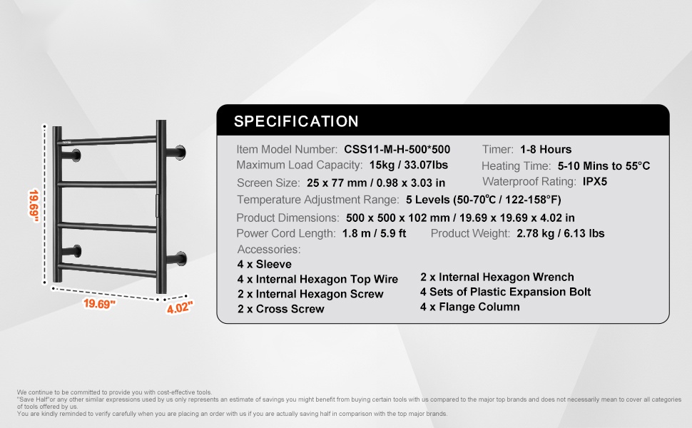 Pyyhelämmittimen mitat ja rakenne