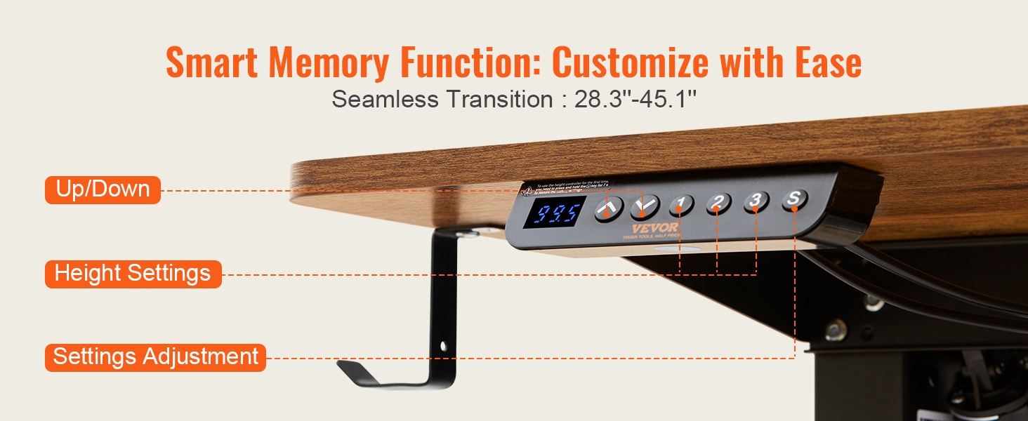Sähköpöydän ohjauspaneeli ja muistipainikkeet