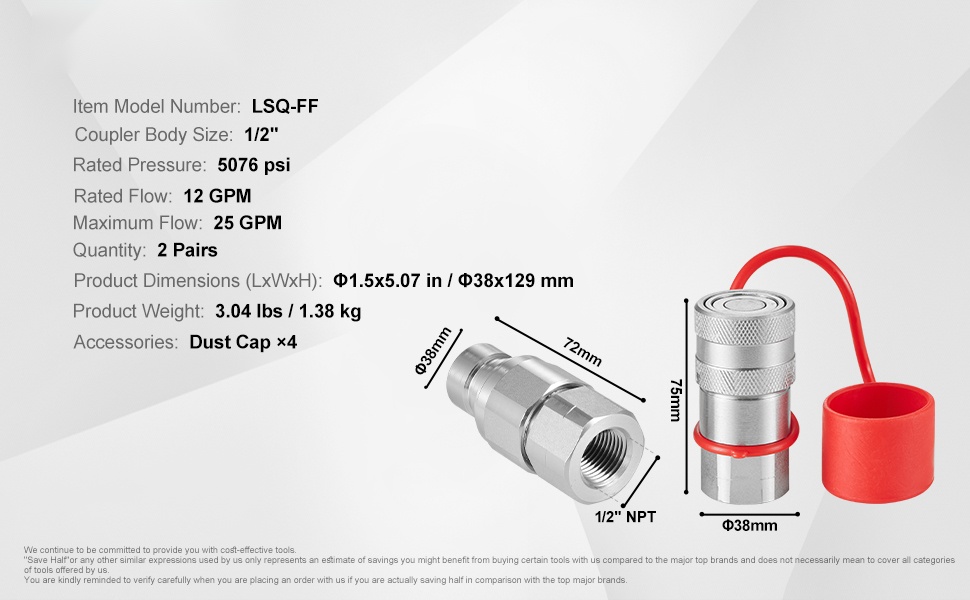 Hydraulisten pikaliittimien mitat