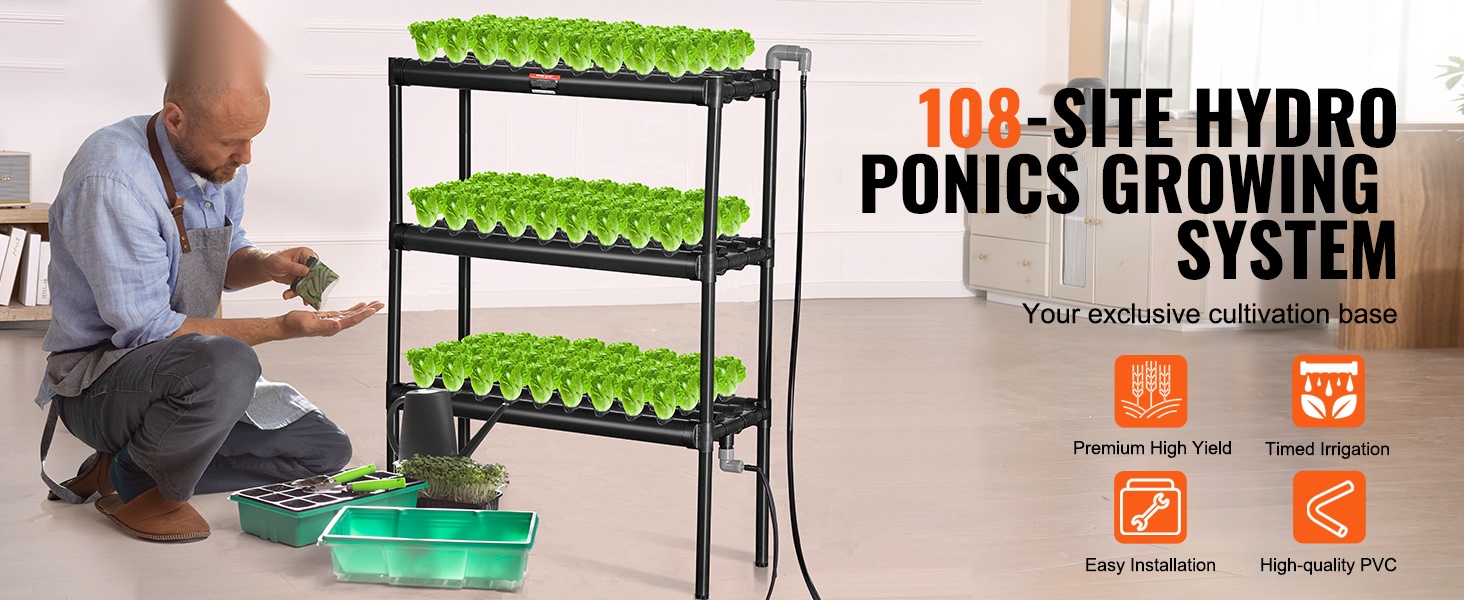 Hydroponinen kasvatusjärjestelmä 108 kasvupaikkaa