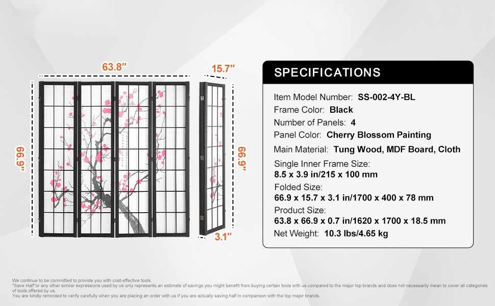 Tilanjakajan mitat ja väri