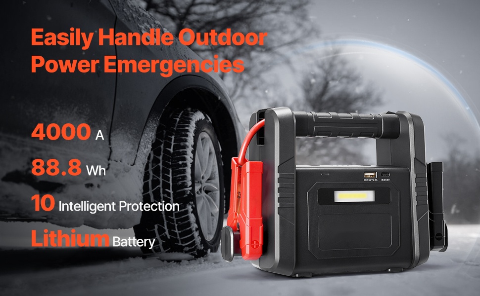 Apukäynnistin ajoneuvon vieressä