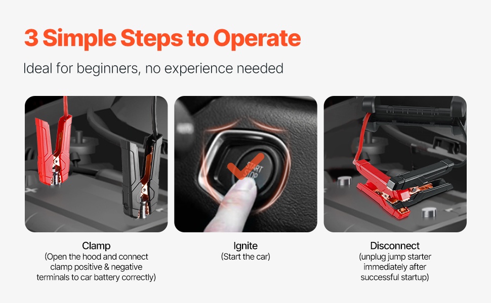 Apukäynnistimen helppo käyttö neljässä vaiheessa