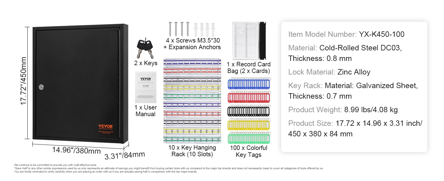 Avainkaapin mitat ja ulkonäkö
