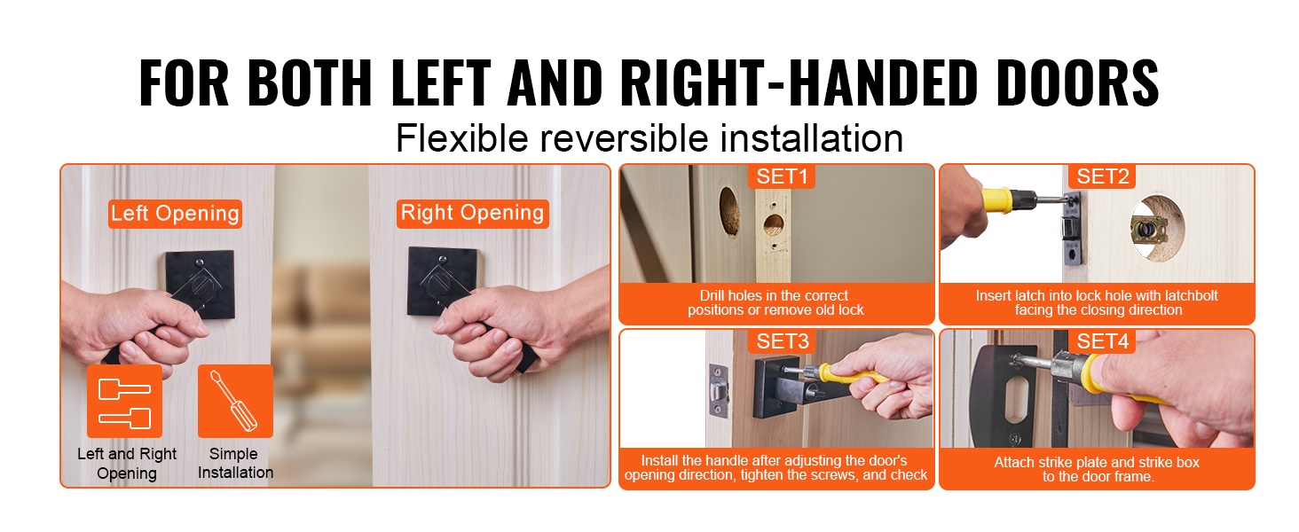 Asennus oikea- ja vasenkätisiin oviin