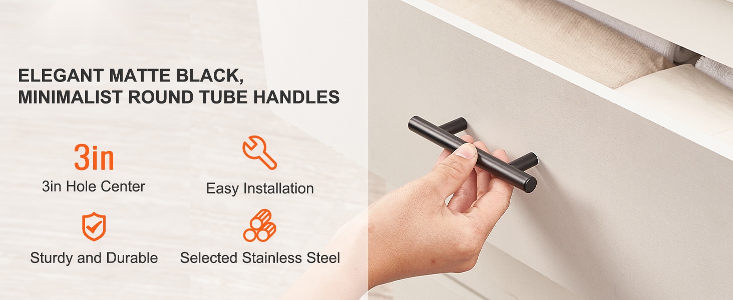 Mattamustat ruostumattomasta teräksestä valmistetut kaapinvetimeet keittiöön